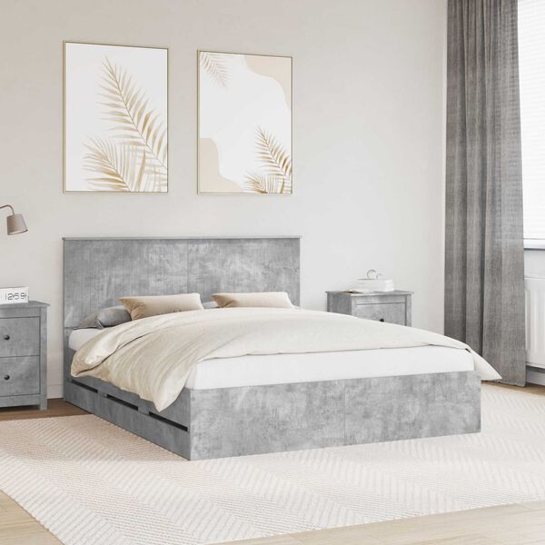 vidaXL Cadre de lit Gris b&eacute;ton 160 x 200 cm Bois Ing&eacute;nierie