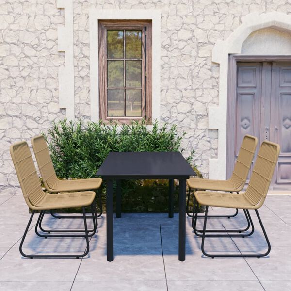 vidaXL Ensemble &agrave; manger d'ext&eacute;rieur 5 pcs r&eacute;sine tress&eacute;e et verre