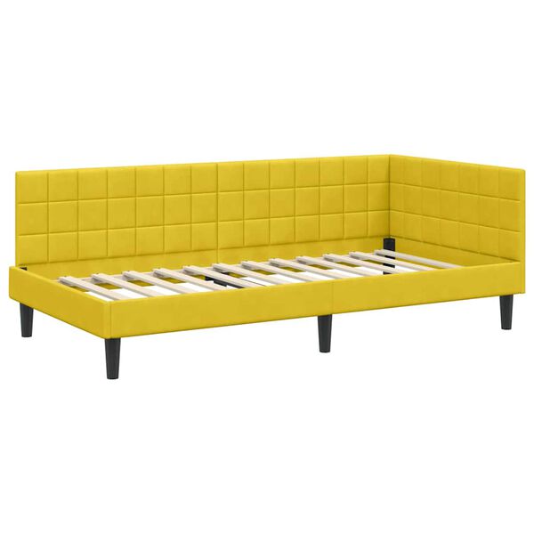 vidaXL Cadre de lit d'angle Jaune 90 cm x 190 cm Velours