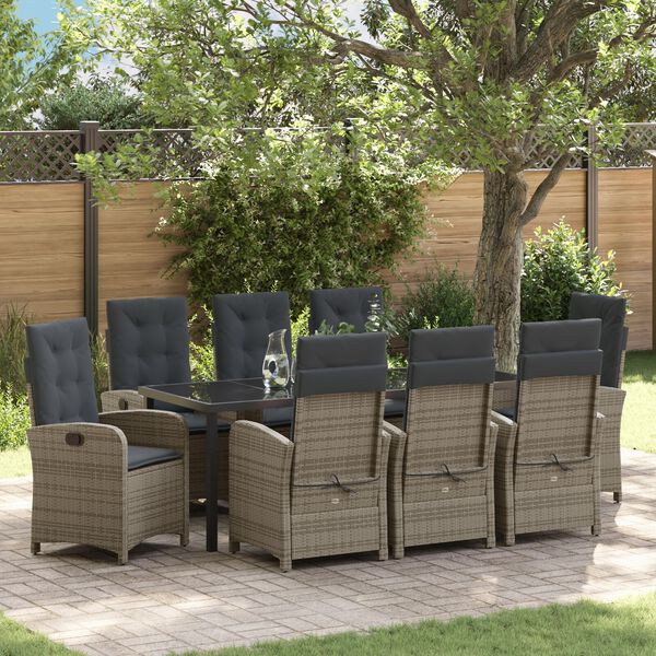 vidaXL Ensemble de salle &agrave; manger pour jardin 9 pcs Gris polyrotin