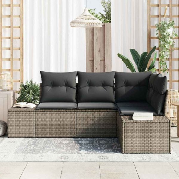 vidaXL Ensemble de canap&eacute; de jardin avec stockage 4 pcs Gris polyrotin