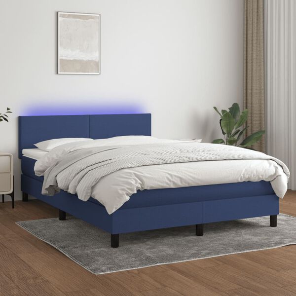 vidaXL Sommier &agrave; lattes de lit avec matelas LED Bleu 140x190 cm Tissu