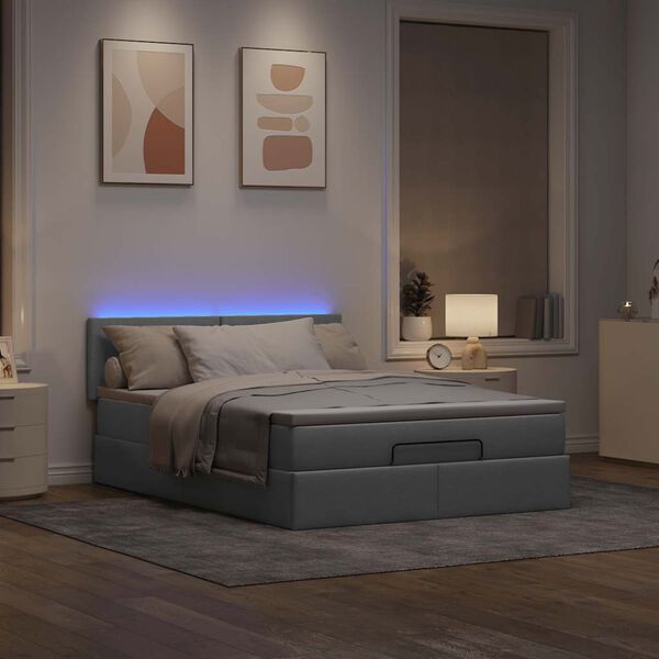 vidaXL Lit ottoman avec matelas et LED gris clair 140x190 cm tissu