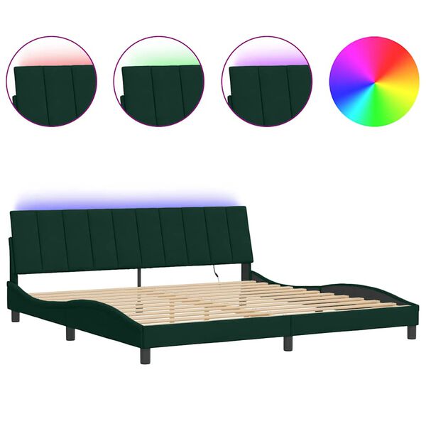 vidaXL Cadre de lit avec LED sans matelas Hanko vert fonc&eacute; 200x200 cm velours