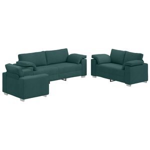 vidaXL Canap&eacute; 3 pcs Vert fonc&eacute; Tissu en lin m&eacute;lang&eacute;