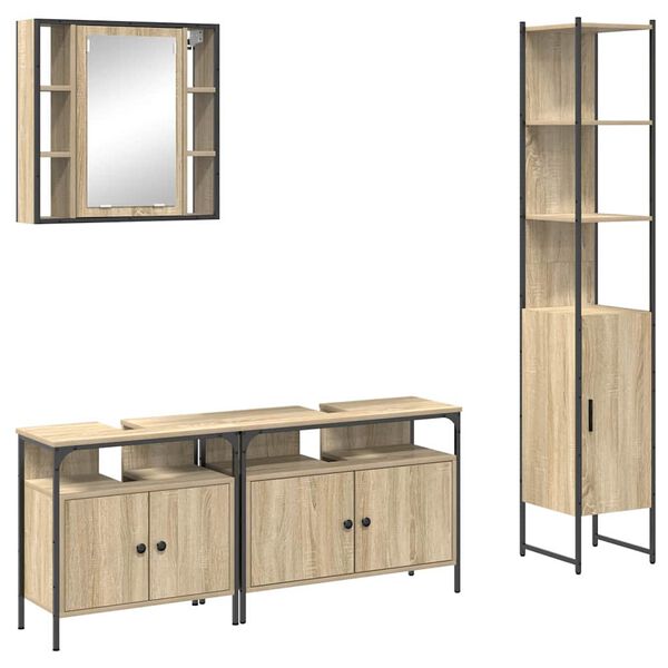 vidaXL Ensemble de mobilier de salle de bain 4 pcs Ch&ecirc;ne Sonoma
