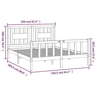 vidaXL Cadre de lit avec tête de lit bois de pin massif 150x200 cm