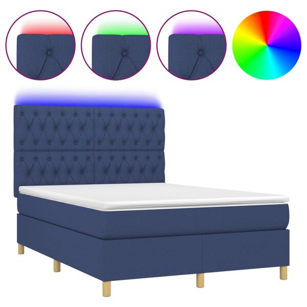 vidaXL Sommier &agrave; lattes de lit et matelas et LED Bleu 140x200 cm Tissu