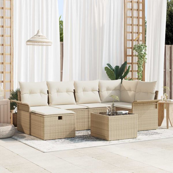 vidaXL Ensemble de canap&eacute; de jardin avec coussin 7 pcs Poly rotin