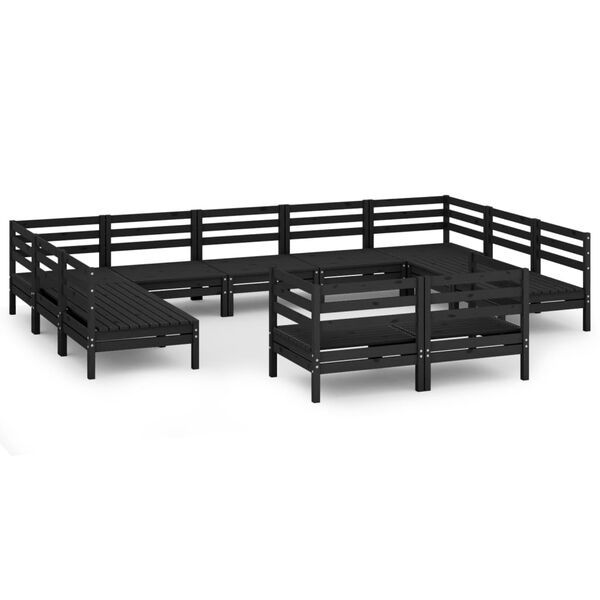 vidaXL Salon de jardin 11 pcs Noir Bois de pin massif