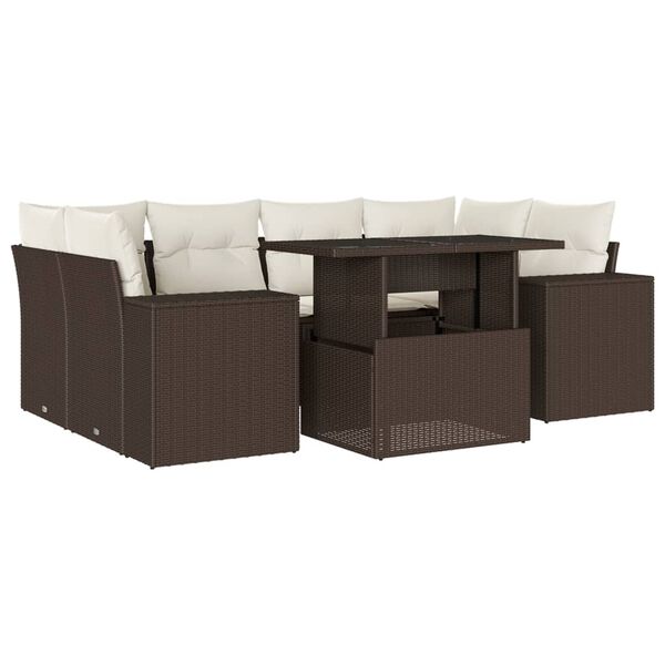 vidaXL Salon de jardin avec coussins 7 pcs marron r&eacute;sine tress&eacute;e