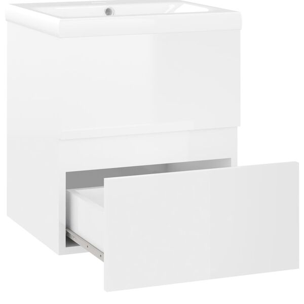 vidaXL Armoire d'&eacute;vier avec lavabo int&eacute;gr&eacute; Blanc brillant Agglom&eacute;r&eacute;