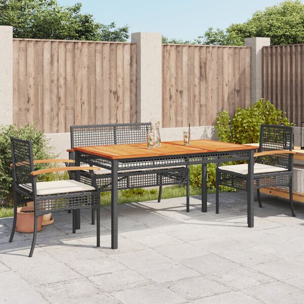 vidaXL Ensemble &agrave; manger de jardin coussins 5pcs Noir R&eacute;sine tress&eacute;e