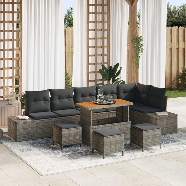 vidaXL Ensemble de canap&eacute; de jardin avec coussin 10 pcs Gris polyrotin
