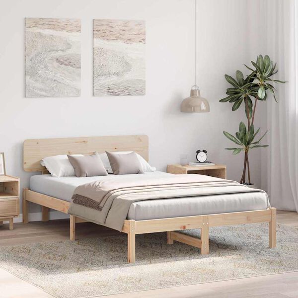 vidaXL Cadre de lit avec t&ecirc;te de lit Naturel 120 x 200 cm Pin massif