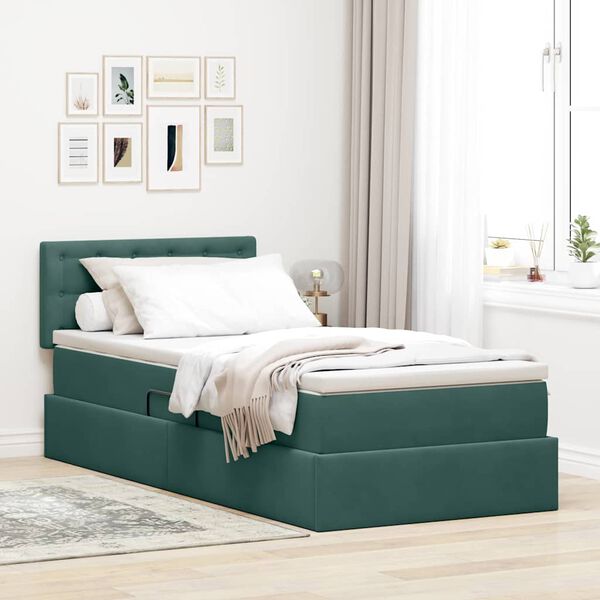 vidaXL Lit de Rangement avec matelas Vert fonc&eacute; 90 x 200 cm Velours