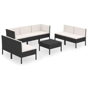 vidaXL Salon de jardin 8 pcs avec coussins r&eacute;sine tress&eacute;e noir