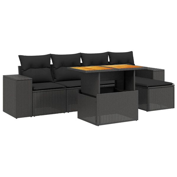 vidaXL Salon de jardin 6 pcs avec coussins noir r&eacute;sine tress&eacute;e