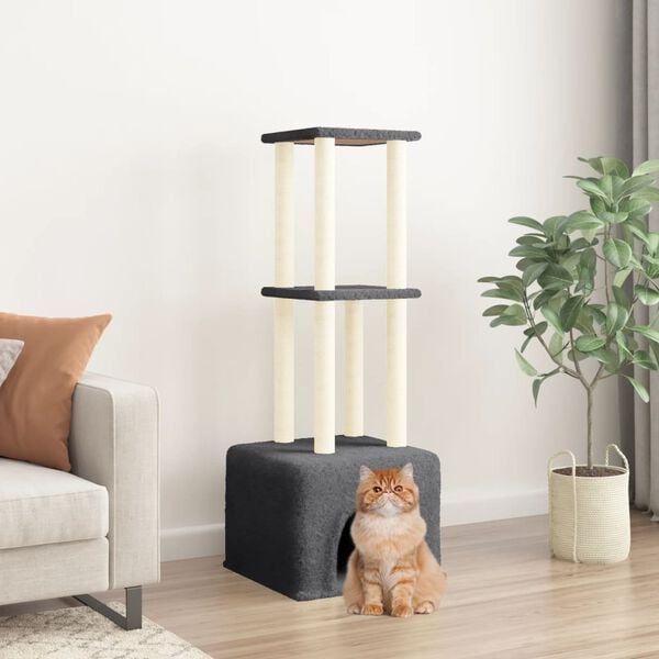 vidaXL Arbre à chat avec griffoirs en sisal Gris foncé 133,5 cm