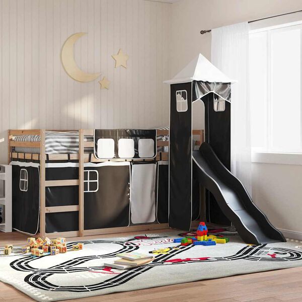 vidaXL Lit superpos&eacute; sans matelas avec toboggan blanc noir 90x200 cm