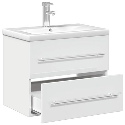 vidaXL Armoire lavabo de salle de bain bassin intégré blanc brillant