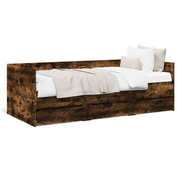 vidaXL Lit de jour avec tiroirs sans matelas ch&ecirc;ne fum&eacute; 100x200 cm