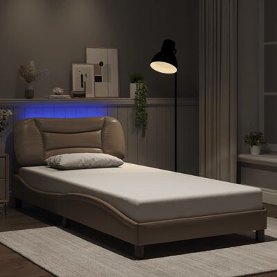 vidaXL Cadre de lit avec lumières LED cappuccino 100x200 cm similicuir