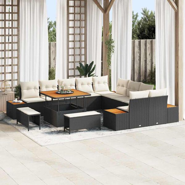 vidaXL Ensemble de canap&eacute; de jardin 13 pcs Noir polyrotin