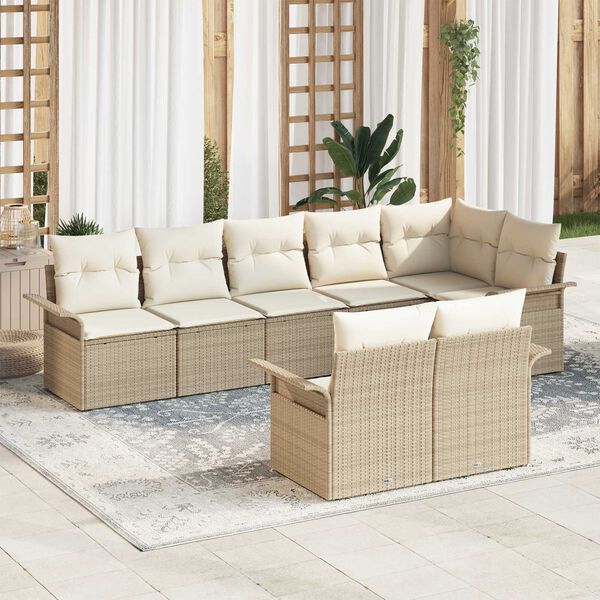 vidaXL Ensemble de canapé de jardin avec coussin 8 pcs Beige polyrotin