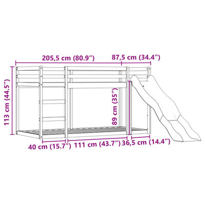 vidaXL Lit superposé sans matelas avec toboggan blanc noir 80x200 cm