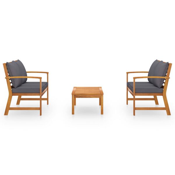 vidaXL Salon de jardin 3 pcs avec coussin Bois d'acacia solide