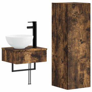 vidaXL Ensemble de mobilier de salle de bain 2 pc Ch&ecirc;ne fum&eacute;