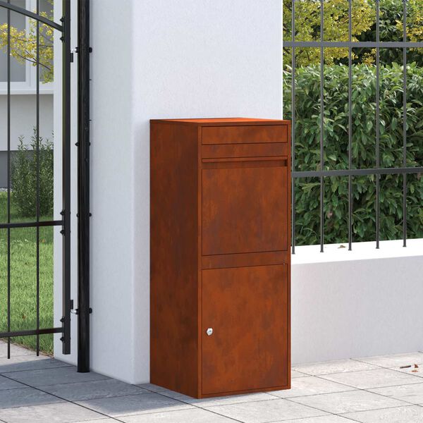 vidaXL Bo&icirc;te de d&eacute;p&ocirc;t de colis Rouill&eacute; 41 x 38 x 103 cm Acier patin&eacute;