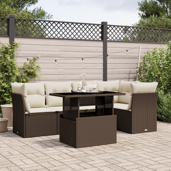 vidaXL Salon de jardin avec coussins 6 pcs marron r&eacute;sine tress&eacute;e