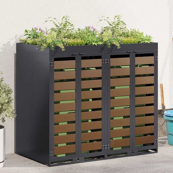 vidaXL Rangement de poubelle &agrave; roulettes pour 3 poubelles Anthracite