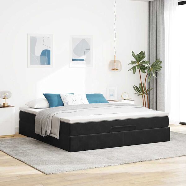 VidaXL Cadre de lit ottoman avec matelas noir 180x200 cm velours
