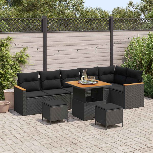 vidaXL Ensemble de canap&eacute; de jardin avec coussin 9 pcs Noir Poly rotin