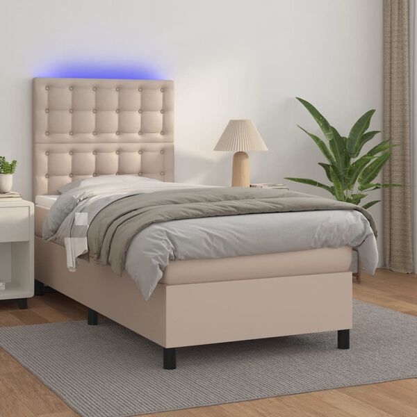 vidaXL Sommier &agrave; lattes de lit avec matelas et LED Cappuccino 90x200cm