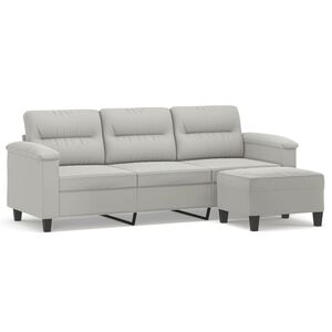 vidaXL Canap&eacute; 3 places repose-pieds Gris clair 180 cm Tissu microfibre