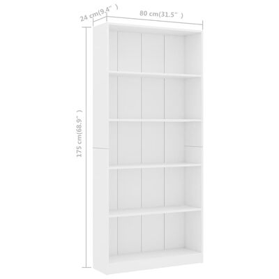 vidaXL Bibliothèque à 5 niveaux Blanc 80x24x175 cm Aggloméré
