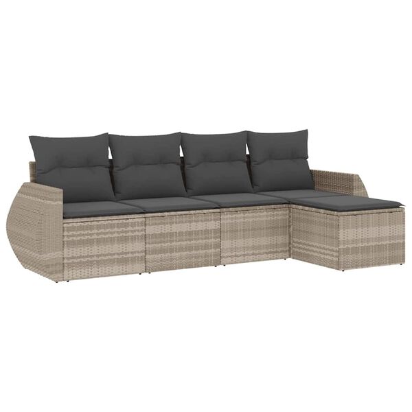 vidaXL Salon de jardin 5 pcs avec coussins gris clair r&eacute;sine tress&eacute;e