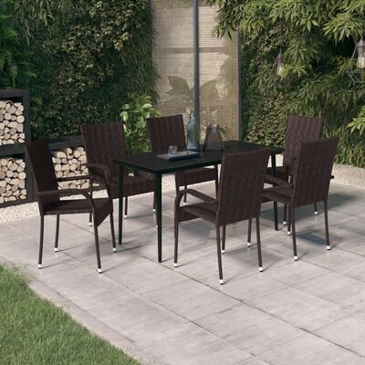 vidaXL Ensemble à manger de jardin 7 pcs Marron et noir