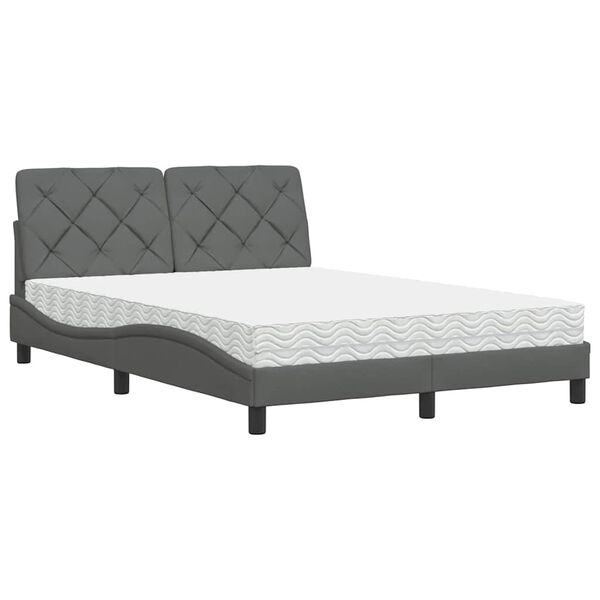 vidaXL Lit avec matelas gris fonc&eacute; 140x200 cm tissu