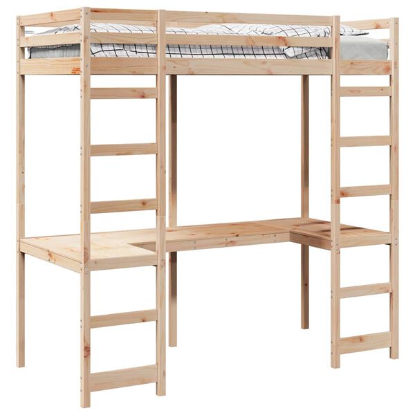 vidaXL Cadre de lit mezzanine Naturel 90 x 200 cm Pin massif