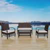 vidaXL Salon de jardin 4 pcs avec coussins R&eacute;sine tress&eacute;e Marron