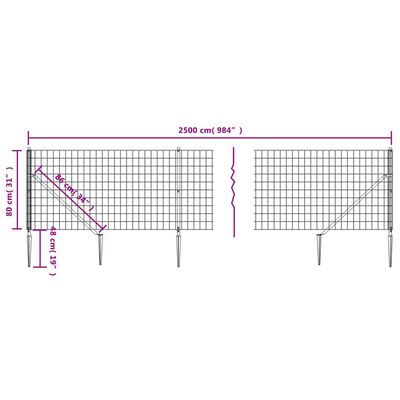 vidaXL Clôture en treillis métallique et ancrage anthracite 0,8x25 m