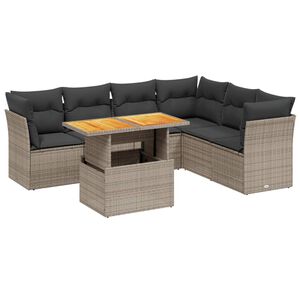vidaXL Salon de jardin avec coussins 7 pcs gris r&eacute;sine tress&eacute;e