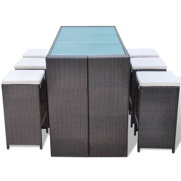 vidaXL Ensemble de bar de jardin 7 pcs coussins R&eacute;sine tress&eacute;e Marron