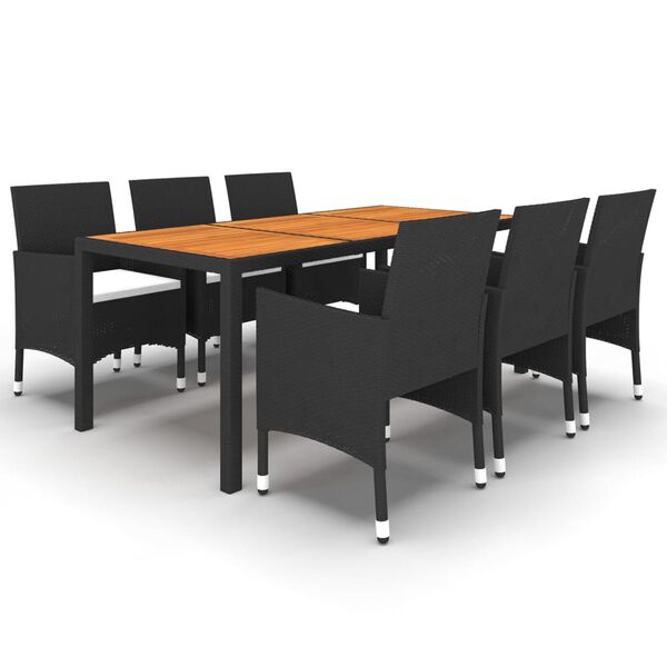 vidaXL Ensemble &agrave; manger de jardin 7 pcs R&eacute;sine tress&eacute;e Noir