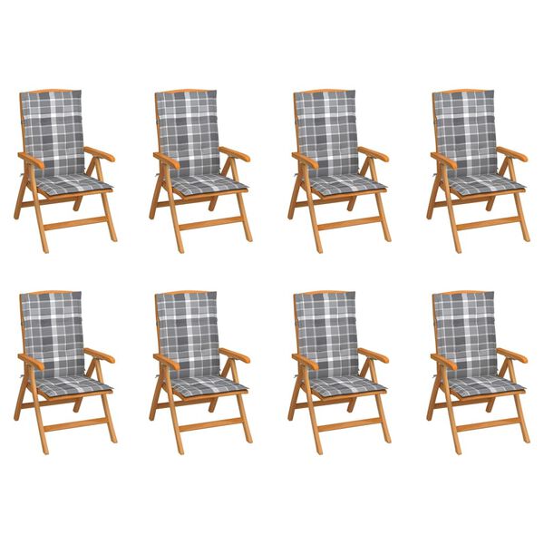vidaXL Chaises inclinables de jardin et coussins lot de 8 Teck solide